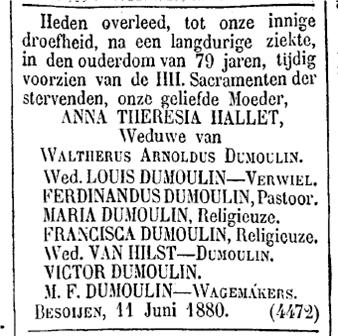Bestand:Overlijdensannonce Anna Theresia Dumoulin-Hallet.jpg